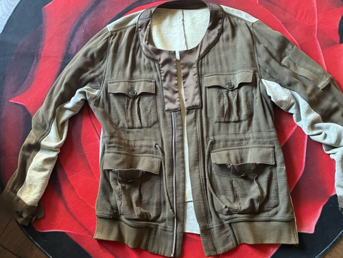 Undercover AW03 Paperdoll hybrid military-style jacket in olive green and beige