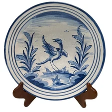 Guertes Talavera Signed Plate Ceramic Blue Bird Nature Pottery