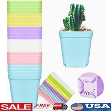 6 Colors Plastic Plant Pots W/ Saucers Indoor Outdoor Gardening 24 Pcs Set New