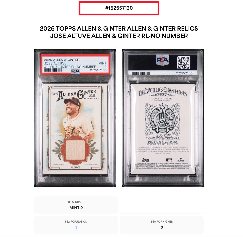 JOSE ALTUVE 2025 TOPPS ALLEN & GINTER GAME-USED PATCH /25 ASTROS PSA 9 POP 1 🔥 view 3
