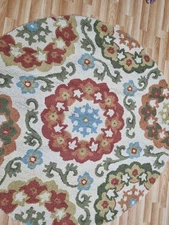 Hand Tufted Round Floral Medallion Rug – Multicolor Wool Area Carpet for Living