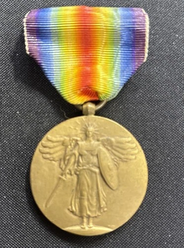 WW1 Victory Medal Pin Military Great War For Civilization Winged Angel w/ ribbon