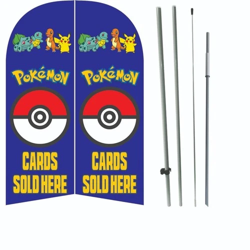 Pokemon Cards Sold Here Blue 6 ft Double Sided Windless Swooper Feather Flag Set