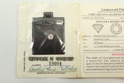 Vintage Cubic Zirconia Diamond Simulant with Certificate 58 Facets
