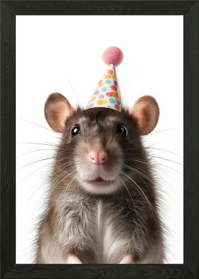 Niedliche Ratte mit Partyhut gerahmtes Wandbild Poster Leinwanddruck Bild
