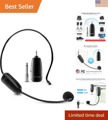 Wireless Microphone Headset, UHF Wireless Headset Mic System, 160ft Range,1/8...