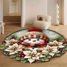  Modern Snowman Round Area Mat-850gm  Thick,Durable Polyester,Festive Christmas