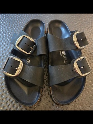 Birkenstock Black Slides with Silver Buckles