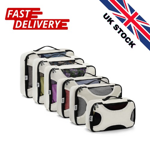 Packing Cubes for Suitcase Beige Travel Organiser Set 6 Pieces Lightweight