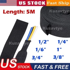 5M 1/4" 1/2" PET Expandable Braided Sleeving Black Braided Cable Wire Sleeve
