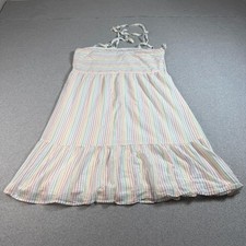 GAP Dress Women 2XL White Rainbow Stripe Tie Sundress Cotton Summer Boho Coastal
