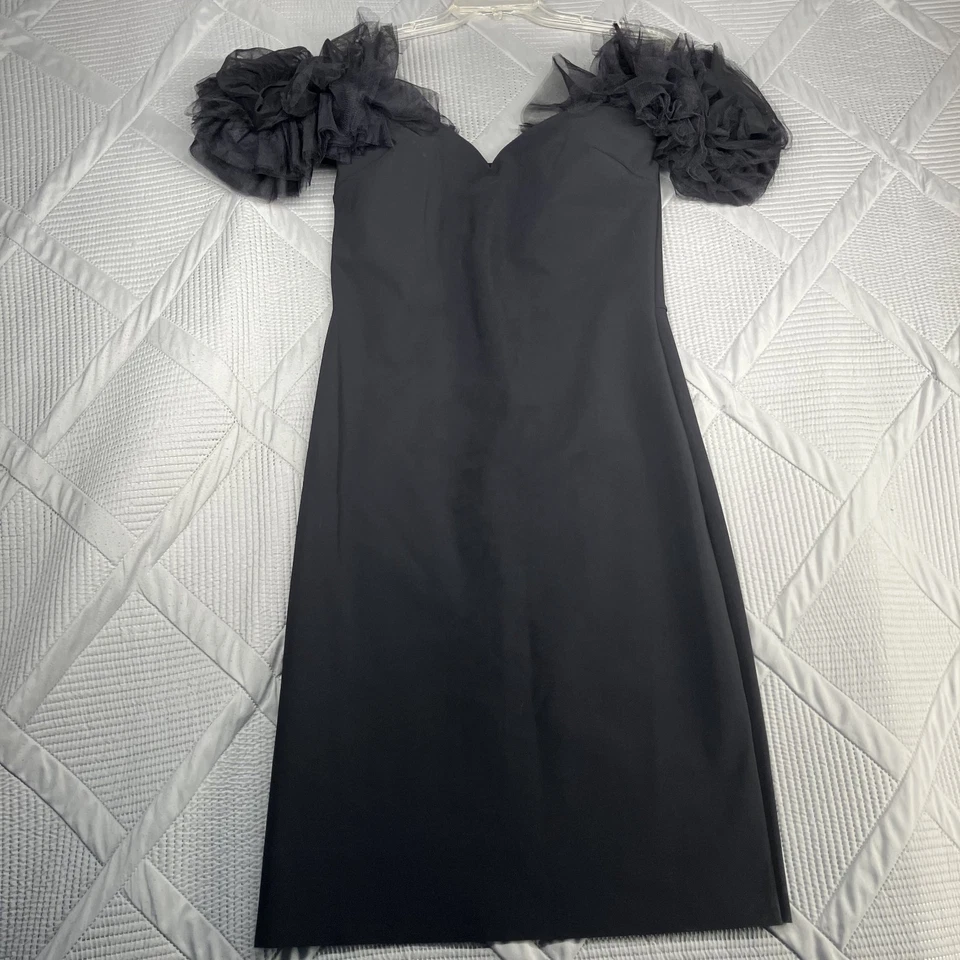Chiara Boni La Petite Robe Sweetheart Neck Black Dress Ruffle Sleeves Size 10/46 - Image 2 of 4