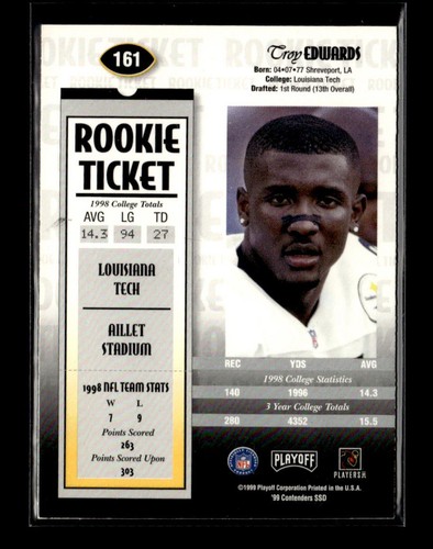 1999 Playoff Contenders SSD #161 Troy Edwards RC AUTO - Bild 2 von 2