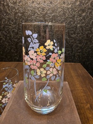 Vintage Luminarc Spring Bouquet Glass Tall 6  Tumbler Set of 3 Floral Glasses