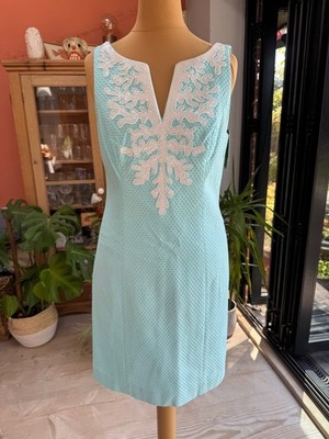 NEU!! Atemberaubendes LILLY PULITZER mittelblau & weiß Pailletten Perlen tailliert Kleid, UK 6 *N