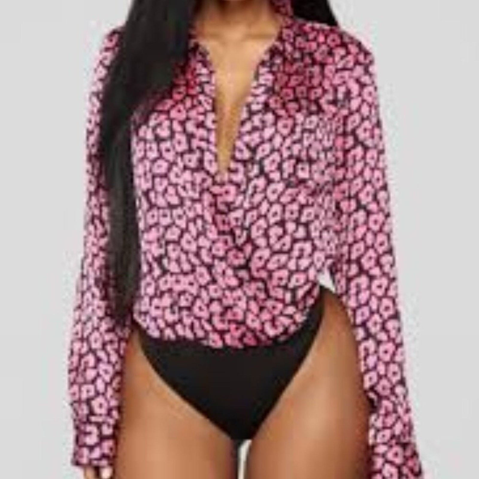 Fashion Nova WIld About You Pink Leopard Print Women's Bodysuit  Size L