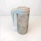 Vintage Anchor Hocking Glass 1 qt Tang Pitcher White Lily Flowers White Lid