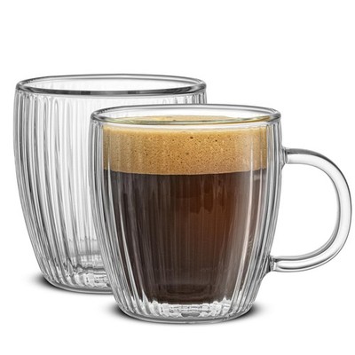 JoyJolt Fluted Glass Espresso Cups, 5.4oz Cup - Set of 5.4Oz, Clear 