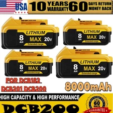 4PACK 8.0AH Lithium-Ion Battery For DeWALT DCB201 20V MAX XR  DCB200 DCB206-2