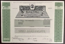 2001 BOSTON CELTICS Ltd Partnership Stock Certificate - TOUGH! NBA Uncancelled