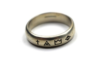 Serge Denimes Sterling Silber 4 Symbole Bandring 925 Silber Neid 21 mm
