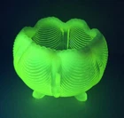 Fenton Drapery Curtain Rose Bowl Green URANIUM Glass Three Footed 5” VTG