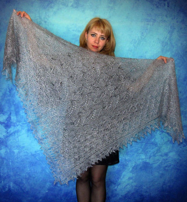 Dark Gray Embroidered Russian Shawl, Orenburg Wool Wrap, Warm Cover up, Kerchief