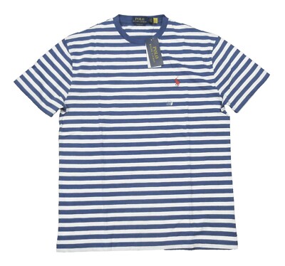 Polo Ralph Lauren Men's Blue White Stripe Classic Fit Short Sleeve  T-Shirt