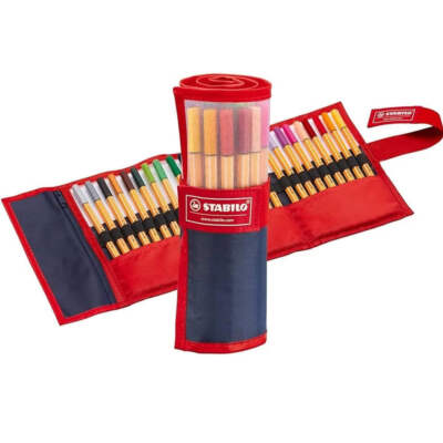 NEW Stabilo 88 Point Fineliner Pen Roll Rollerset 0.4mm Assorted Colours Pack 25
