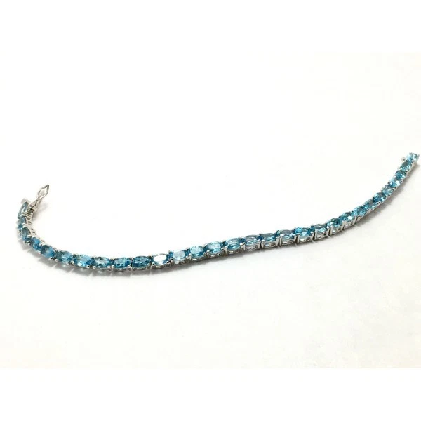 925 Серебряный синий топаз теннис браслет 4 x 6 мм овальный синий топаз браслет для мужчин - Изображение 3 из 4