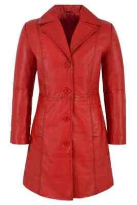 Red Handmade New Women Trench Coat Lambskin Genuine Leather Stylish Designer Fit
