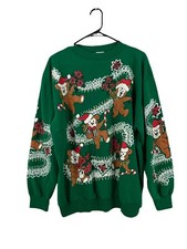 Vtg 80s 90s All Over Puffy Dancing Bears Ugly Christmas Sweatshirt USA SZ L