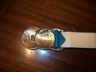 Teal leather belt gold statement piece buckle adjustable  display picture 3