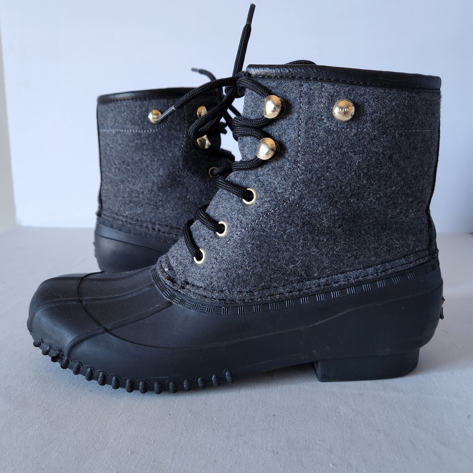 Tommy Hilfiger Roan Lace-Up Duck Boots Side-Zip Leather Rubber Lined Black W-10M thumbnail 2
