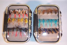 30pc ASSORTMENT TROUT FLY FISHING FLIES HAND TIED TWO SIDED WATERPROOF BOX NEW