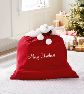 Red Fleece Santa Bag|Christmas Holiday Gift Sack,Drawstring