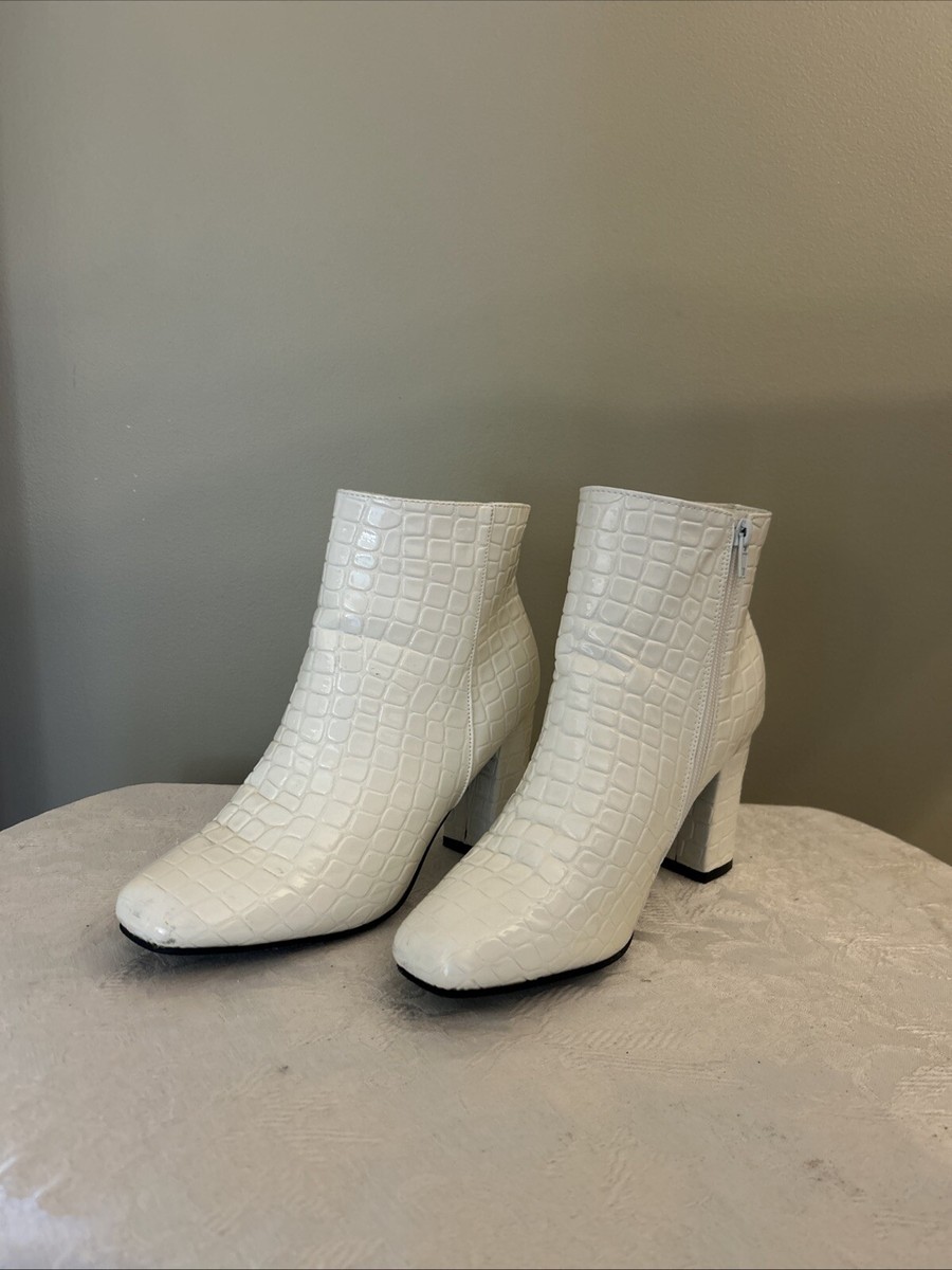 Heel Sock Boots White Block Heeled Booties Ankle Boots White