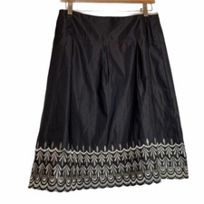 Old Navy Womens A Line Skirt Brown White Leaves Embroidered Pleated Low Waist 2