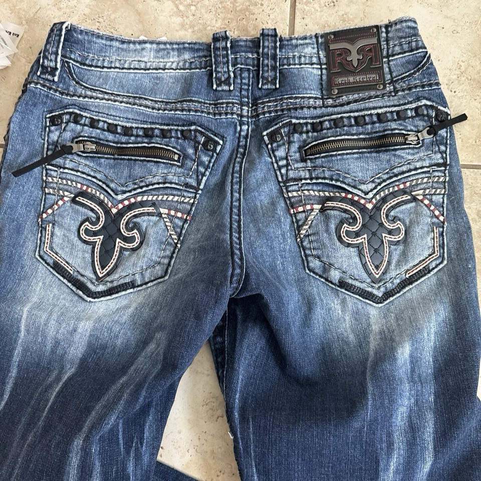 Rock Revival Biker Tapered Leg Jeans Men’s Size 38“Montell” Blue - Image 4 of 4