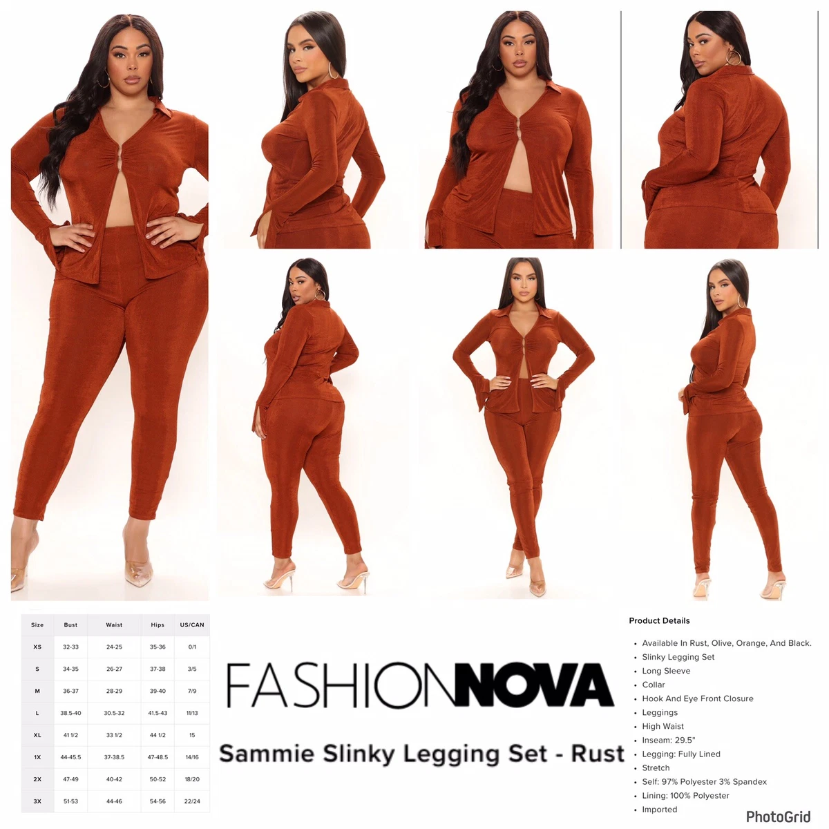 Fashion Nova 2X Plus Size Rust Sammie Slinky Legging 2 Piece Set NWT