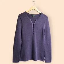 Eddie Bauer Purple Knit Lambswool Angora Rabbit Cozy Buttoned Sweater Top Small