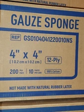 Gauze, Sponge, Non-Sterile, 4"x4", 12-ply (200 EA/PK, 10 PK/CS)