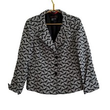 Nina Mclemore Bowtie Print Notch Lapel Blazer Jacket in Black and Gray Size 8