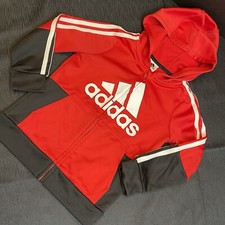 Adidas Track Jacket Little Boys Sz 6 Red Black White Hoodie Full Zip Pocket Logo