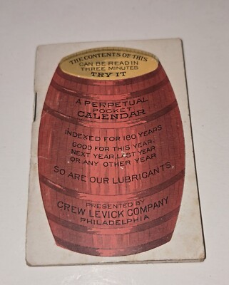 Antique Crew Levick Company Phila Pa Oil Refineries Perpetual Calendar Booklet