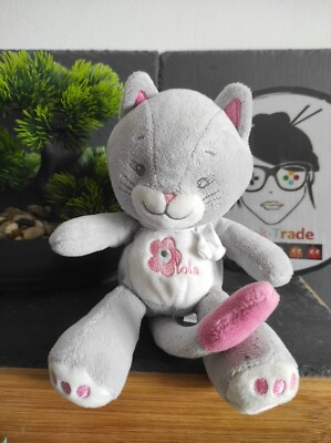 Plush blanket cat Arthur Et Lola grey pink flower baby #geektradedoudou