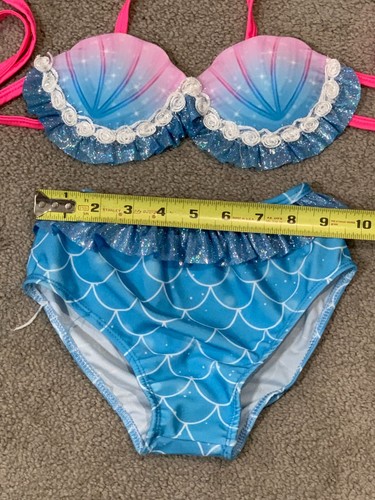 Mermaid Bikini Swimsuit Costume size Asian 120 US 6x/7 Padded Clams Top Ruffle - Picture 14 of 17