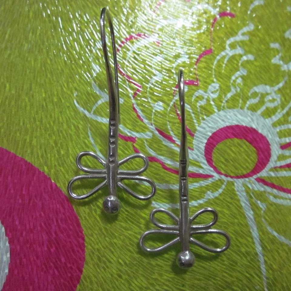 Pendientes de plata esterlina fina real Hill Tribe Orecchini filigrana ala libélula Foto 2 de 4