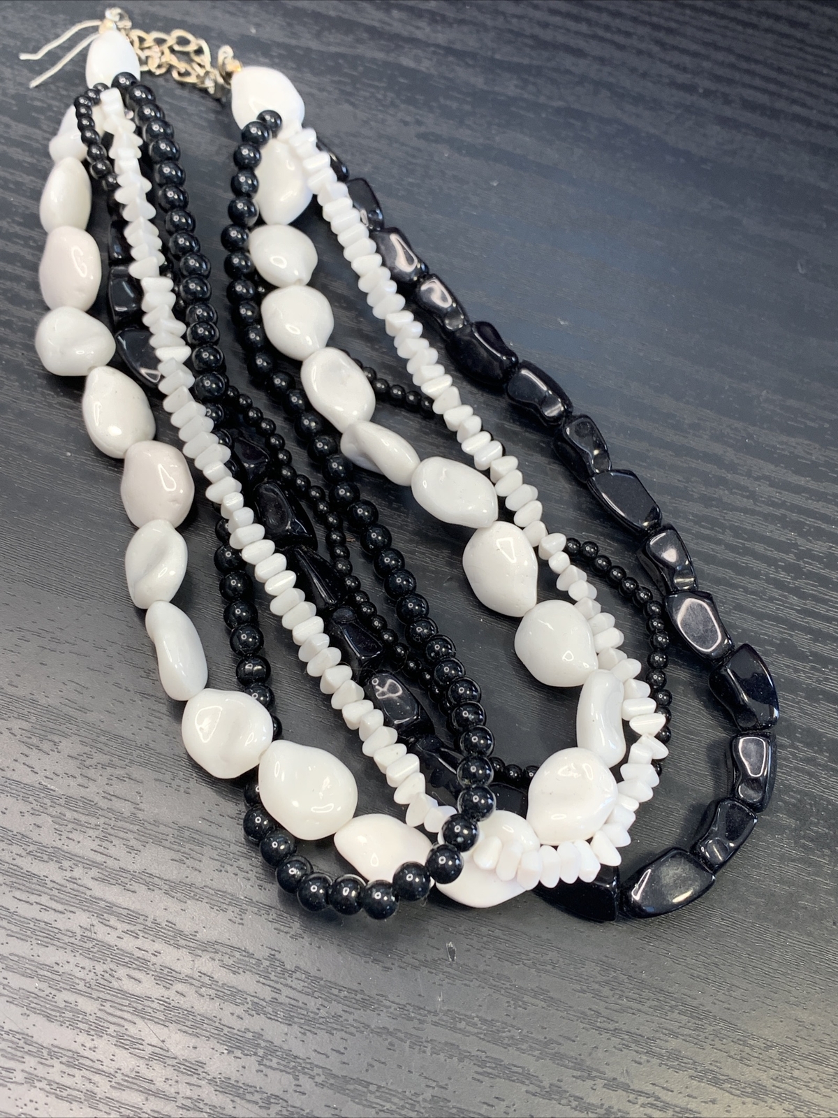 Vintage Lucite Black white  Multi Strand Bib Stat… - image 7