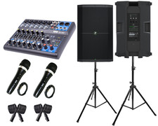 Mackie 2x Thump215XT 15" 1400W Speaker  EMB MX10BT Mixer, Mics, Stands  Cables